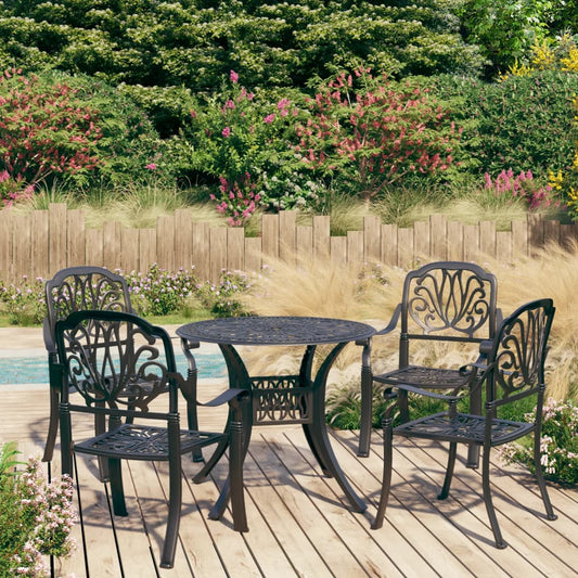 Bistro Set Black Cast aluminum 1 Table, 4 Chairs Durable