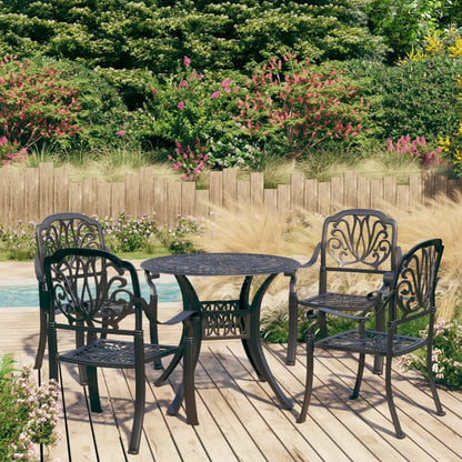 Bistro Set Black Cast aluminum 1 Table, 4 Chairs Durable