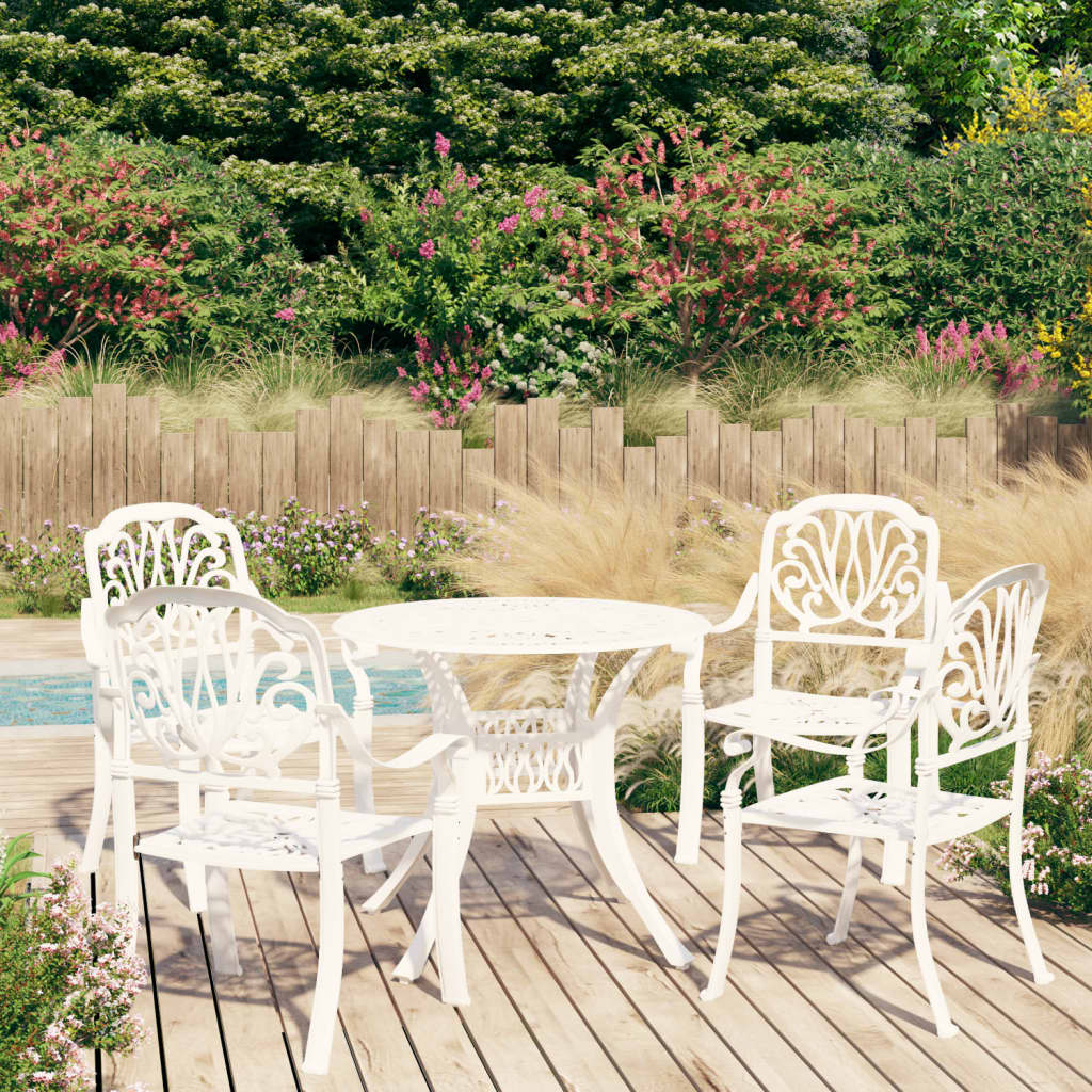 Bistro Set White Cast Aluminum 5 Piece Set Durable Bistro Set