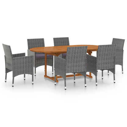 Dining Set Grey Solid Acacia wood, PE Rattan Standard Durable