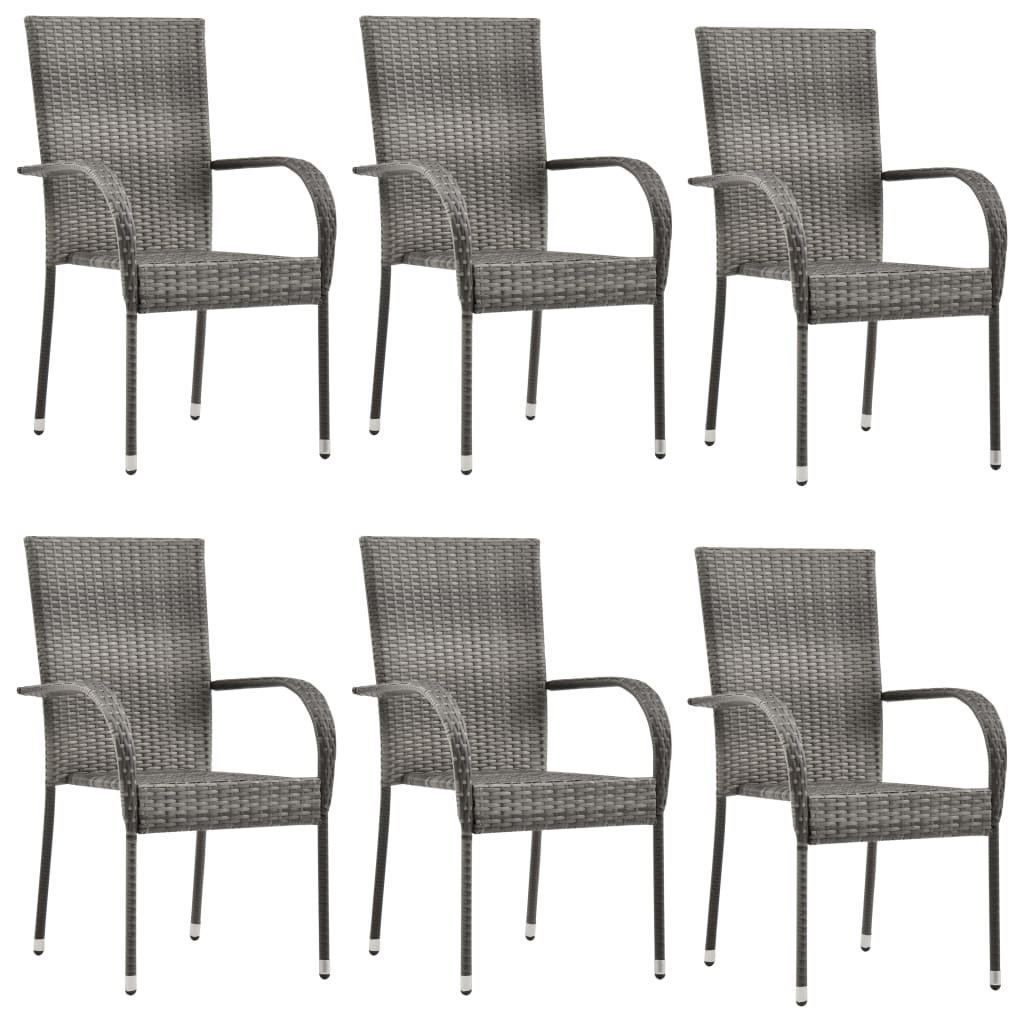 Dining Set Grey Solid acacia wood, PE rattan, Powder-coated steel