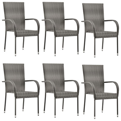 Dining Set Grey Solid acacia wood, PE rattan, Powder-coated steel
