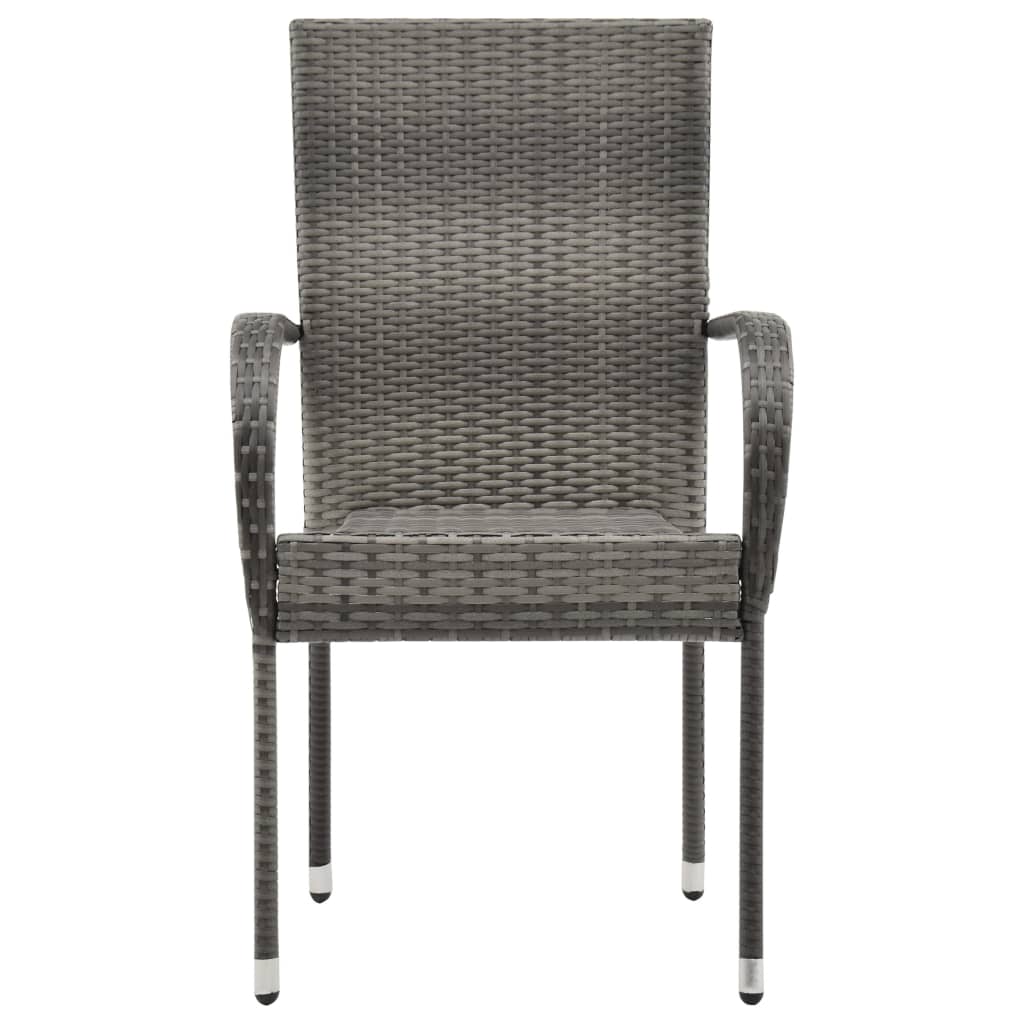 Dining Set Grey Solid acacia wood, PE rattan, Powder-coated steel
