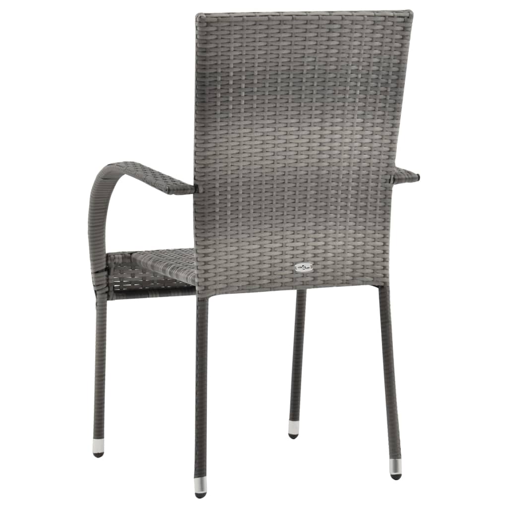Dining Set Grey Solid acacia wood, PE rattan, Powder-coated steel