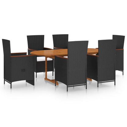 Dining Set Black Solid Acacia wood Large Adjustable Armrests