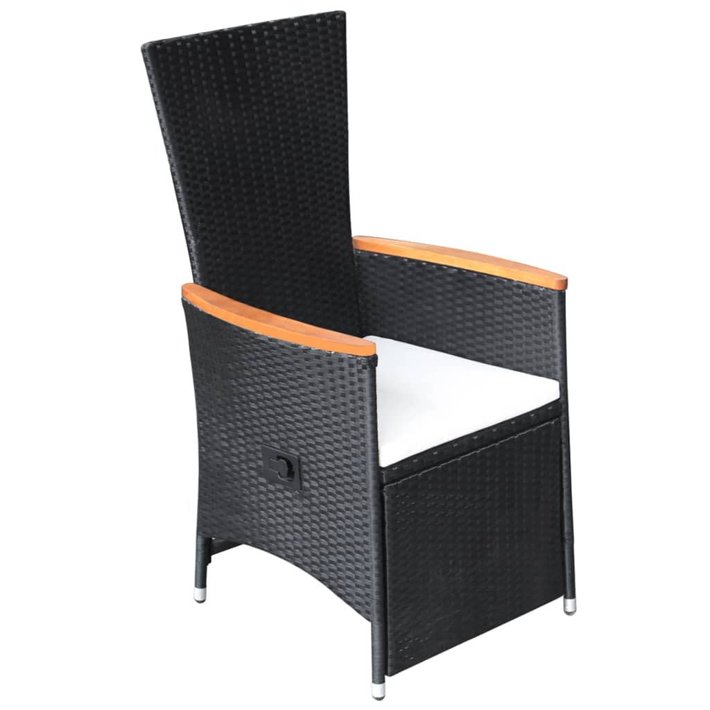 Dining Set Black Solid Acacia wood Large Adjustable Armrests