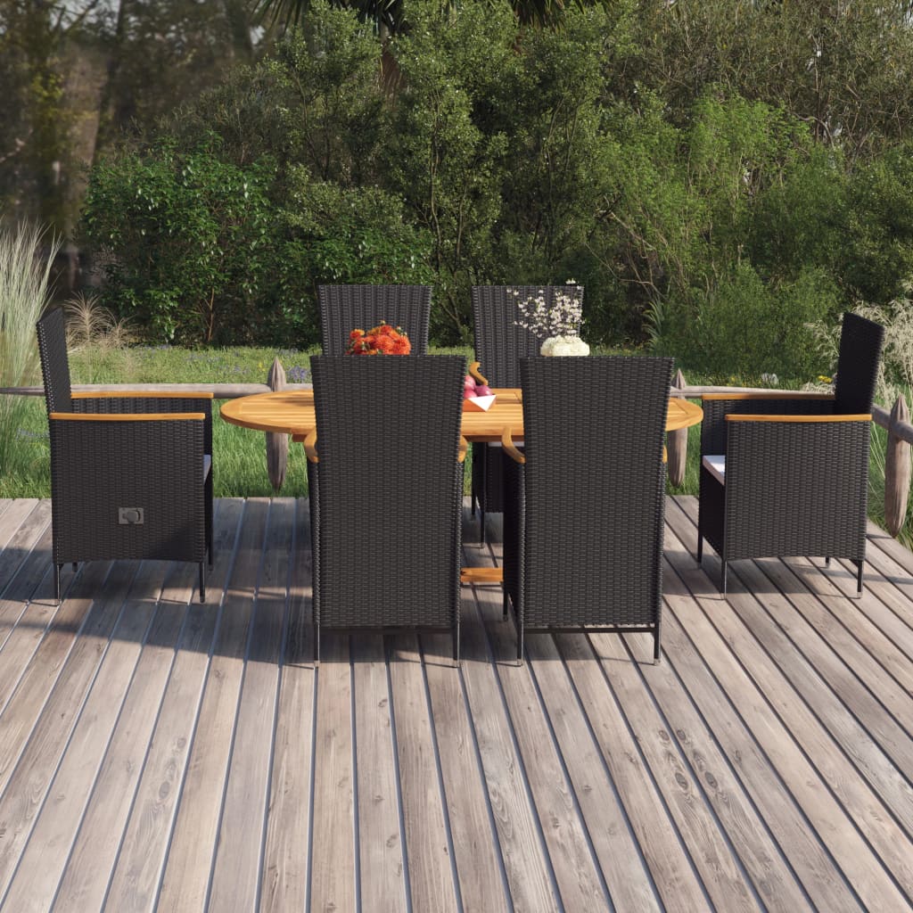 Dining Set Black Solid Acacia wood Large Adjustable Armrests