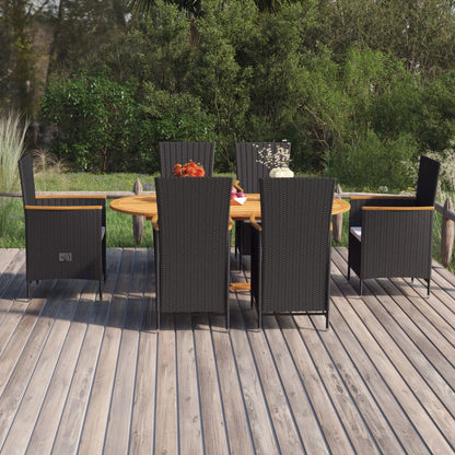Dining Set Black Solid Acacia wood Large Adjustable Armrests