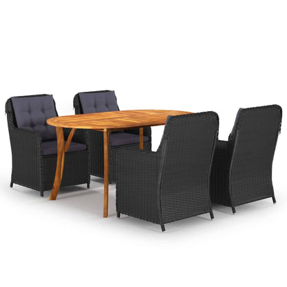 Dining Set Black Solid Acacia wood 5 Piece Seats Many