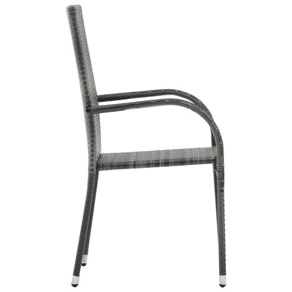 Dining Set Grey Solid acacia wood, PE rattan, powder-coated steel