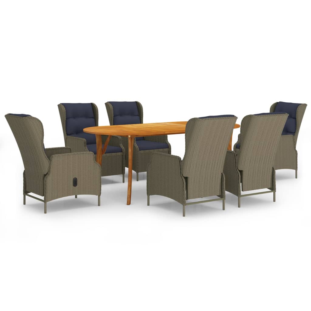 Dining Set Brown Acacia wood, PE Rattan, Steel Large