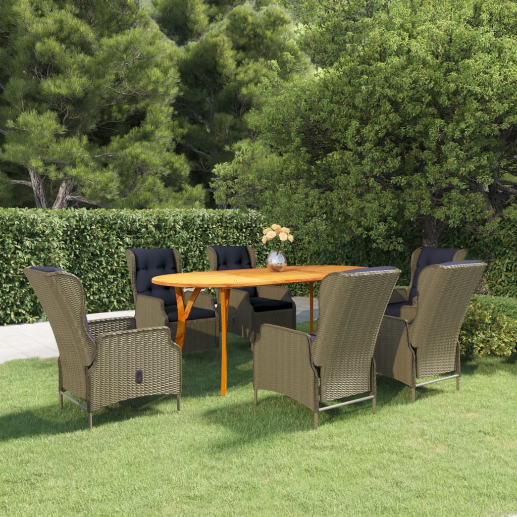 Dining Set Brown Acacia wood, PE Rattan, Steel Large
