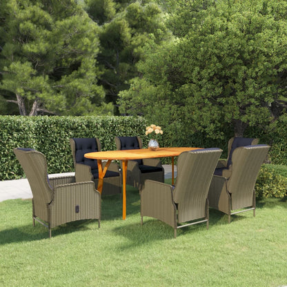 Dining Set Brown Acacia wood, PE Rattan, Steel Large