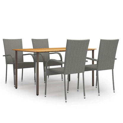 Dining Set Grey, Natural Solid Acacia Wood, PE Rattan, Steel Large