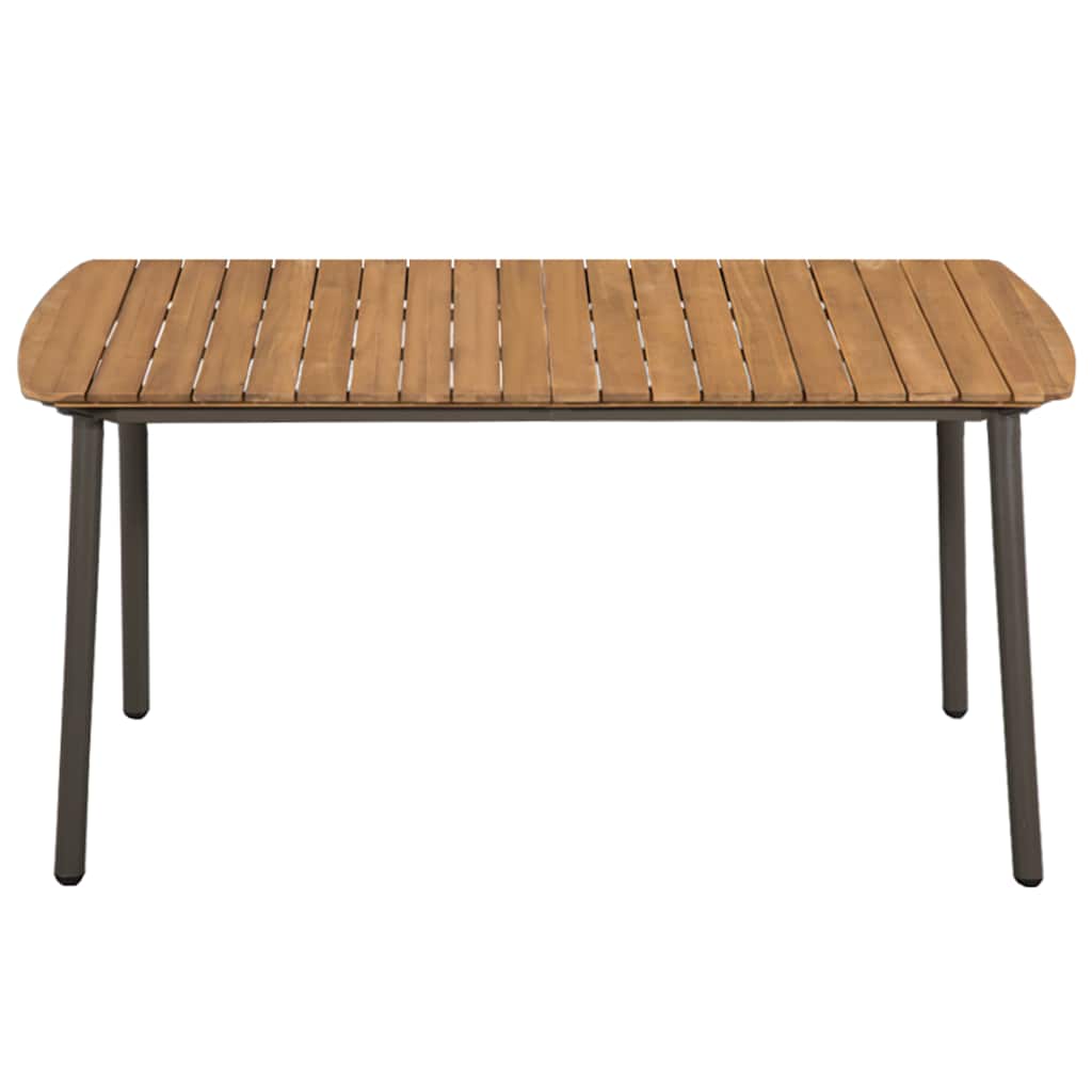 Dining Set Grey, Natural Solid Acacia Wood, PE Rattan, Steel Large