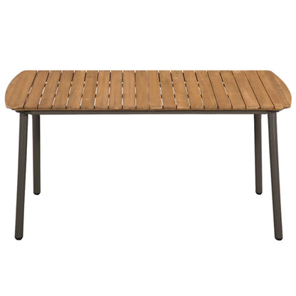 Dining Set Grey, Natural Solid Acacia Wood, PE Rattan, Steel Large