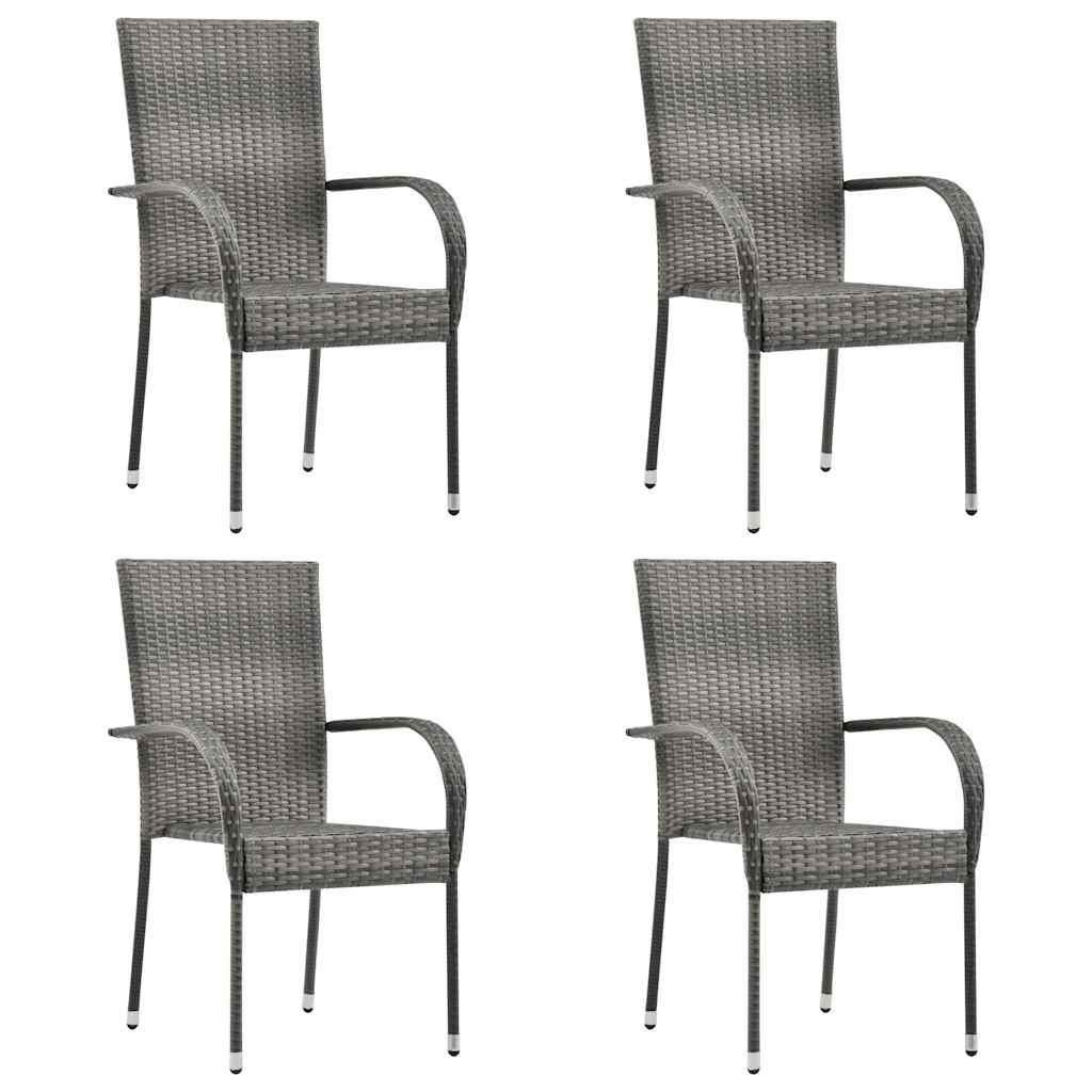 Dining Set Grey, Natural Solid Acacia Wood, PE Rattan, Steel Large