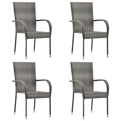 Dining Set Grey, Natural Solid Acacia Wood, PE Rattan, Steel Large
