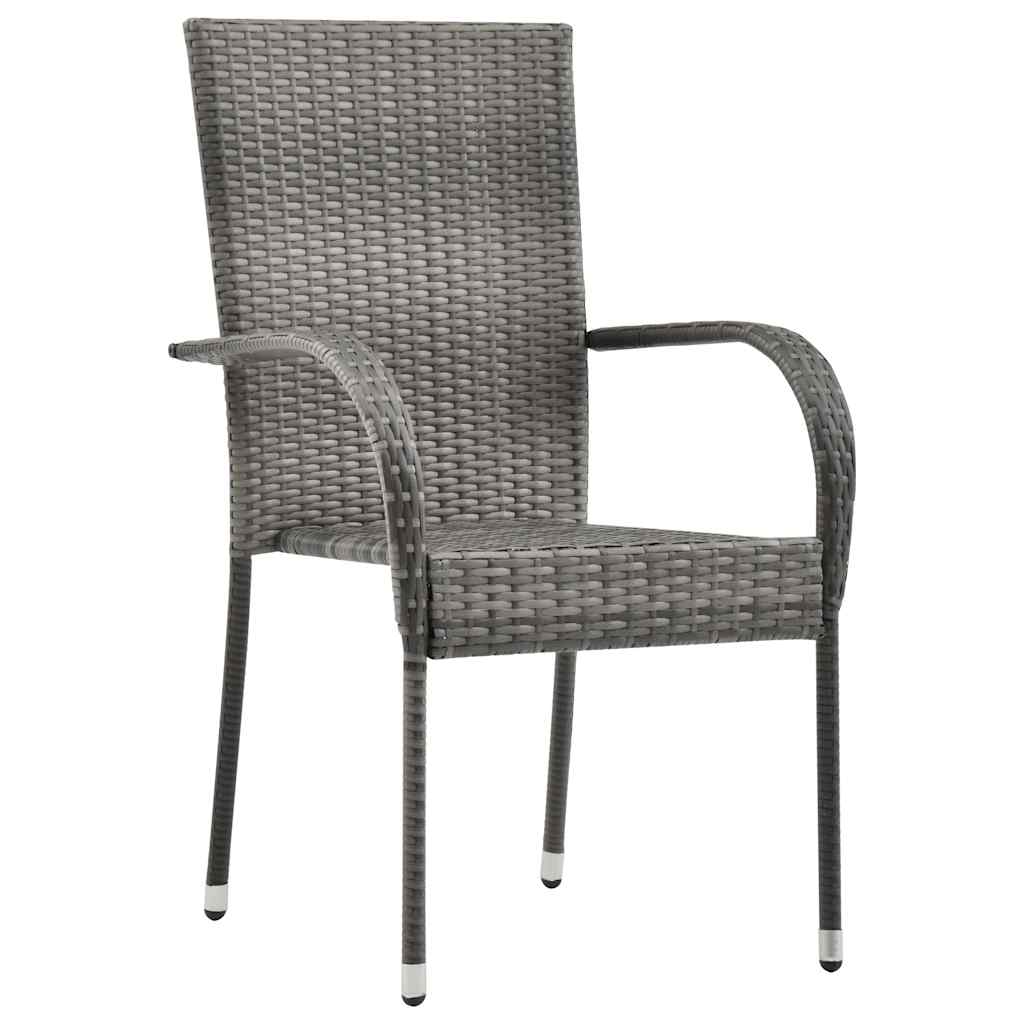 Dining Set Grey, Natural Solid Acacia Wood, PE Rattan, Steel Large