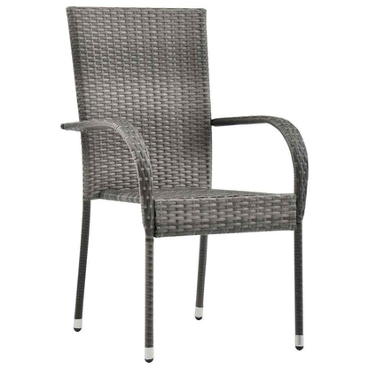 Dining Set Grey, Natural Solid Acacia Wood, PE Rattan, Steel Large