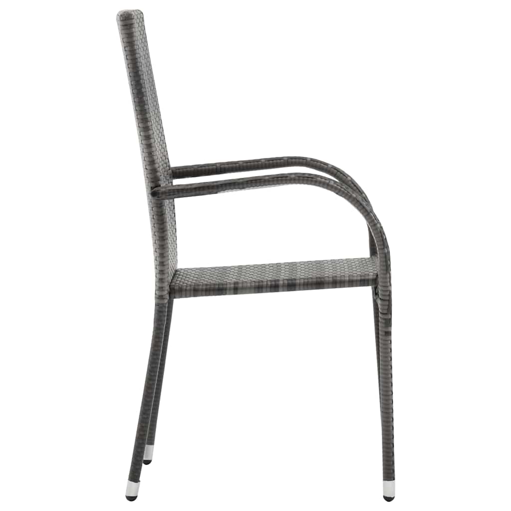 Dining Set Grey, Natural Solid Acacia Wood, PE Rattan, Steel Large