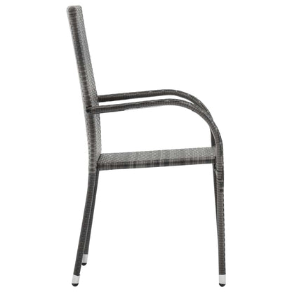 Dining Set Grey, Natural Solid Acacia Wood, PE Rattan, Steel Large