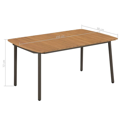 Dining Set Grey, Natural Solid Acacia Wood, PE Rattan, Steel Large