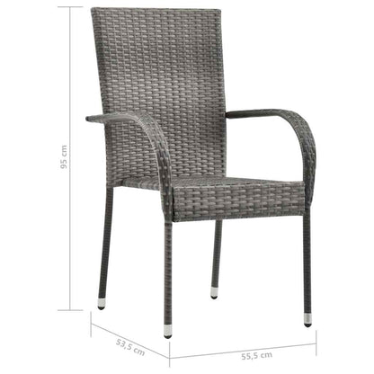 Dining Set Grey, Natural Solid Acacia Wood, PE Rattan, Steel Large