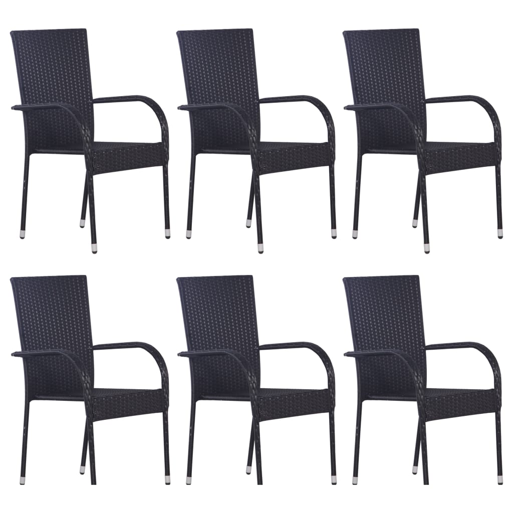Dining Set Black Solid Acacia Wood Stackable Dining Set