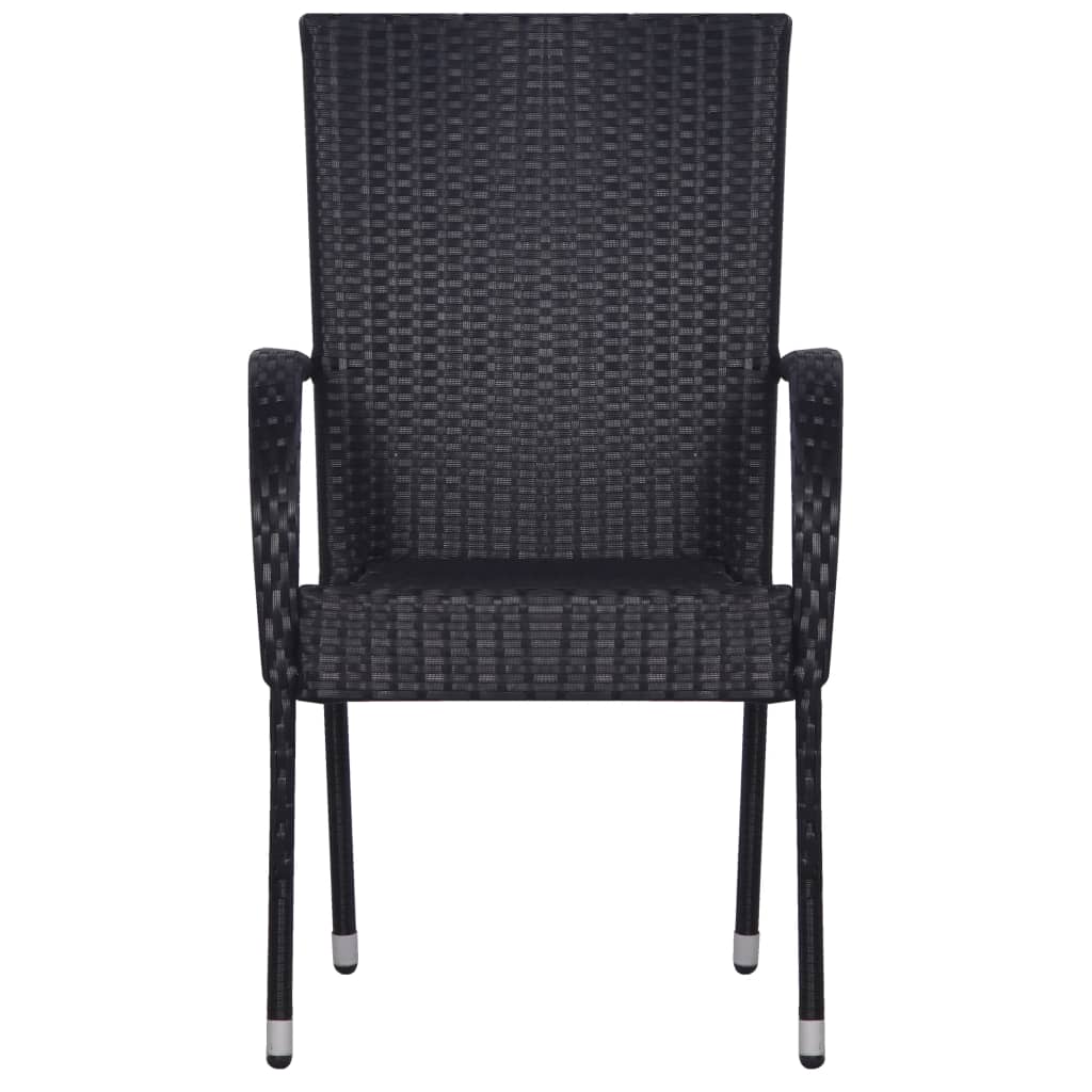 Dining Set Black Solid Acacia Wood Stackable Dining Set