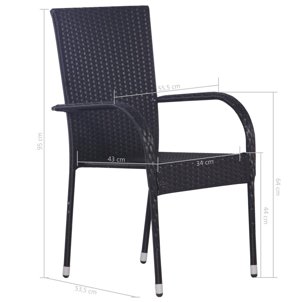 Dining Set Black Solid Acacia Wood Stackable Dining Set