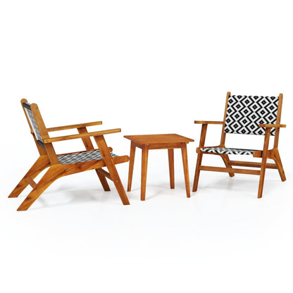 Bistro Set Natural Wood and Black Solid Acacia wood, Poly Rattan