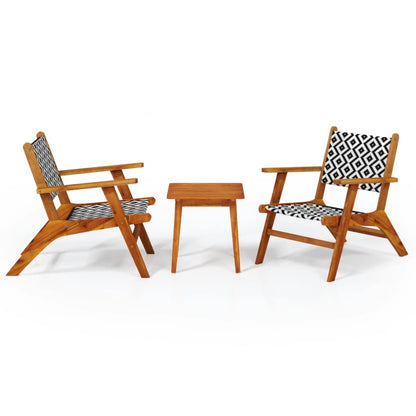 Bistro Set Natural Wood and Black Solid Acacia wood, Poly Rattan