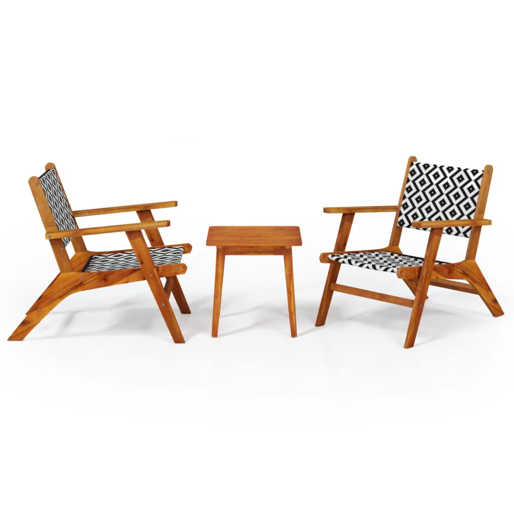 Bistro Set Natural Wood and Black Solid Acacia wood, Poly Rattan