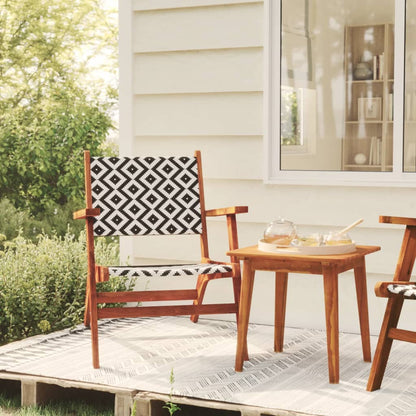 Bistro Set Natural Wood and Black Solid Acacia wood, Poly Rattan