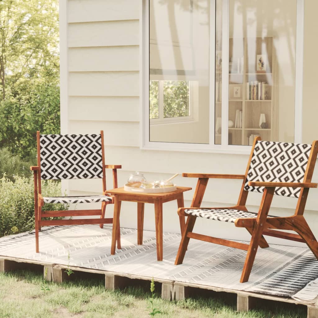 Bistro Set Natural Wood and Black Solid Acacia wood, Poly Rattan