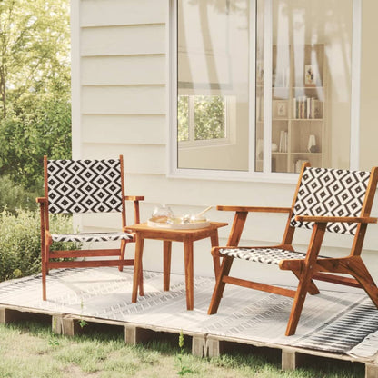 Bistro Set Natural Wood and Black Solid Acacia wood, Poly Rattan