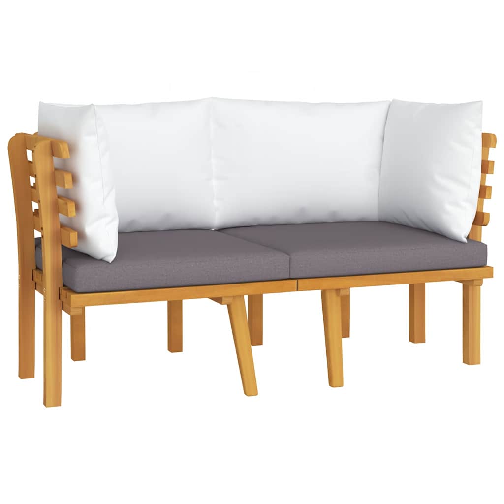 Garden Sofa Dark grey and white cushions, natural wood