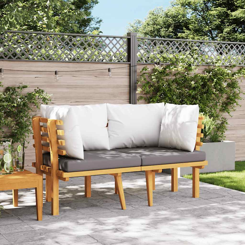 Garden Sofa Dark grey and white cushions, natural wood