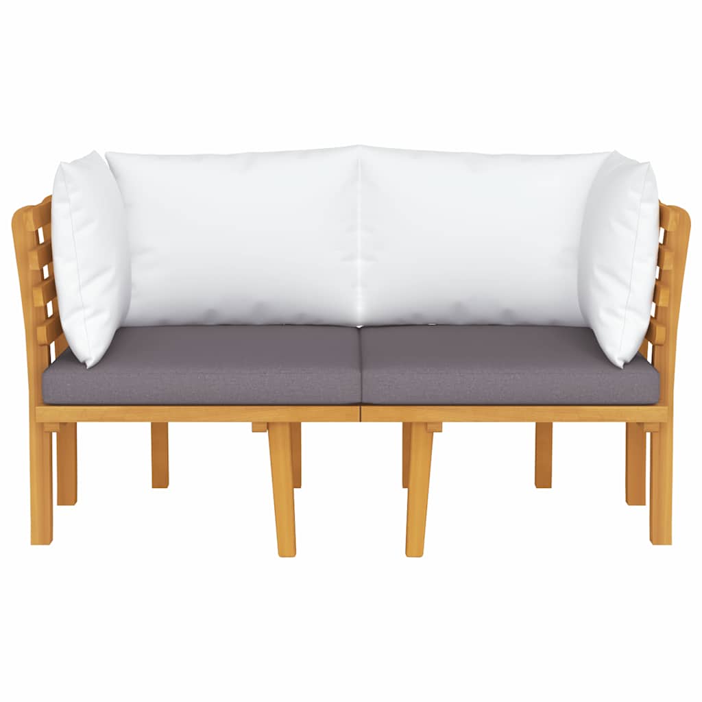 Garden Sofa Dark grey and white cushions, natural wood