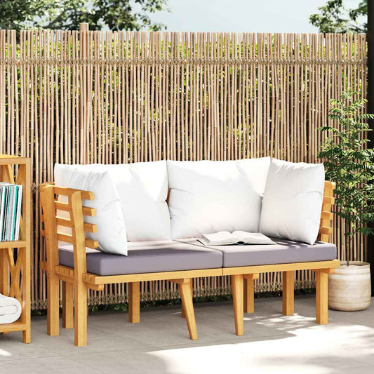 Garden Sofa Dark grey and white cushions, natural wood