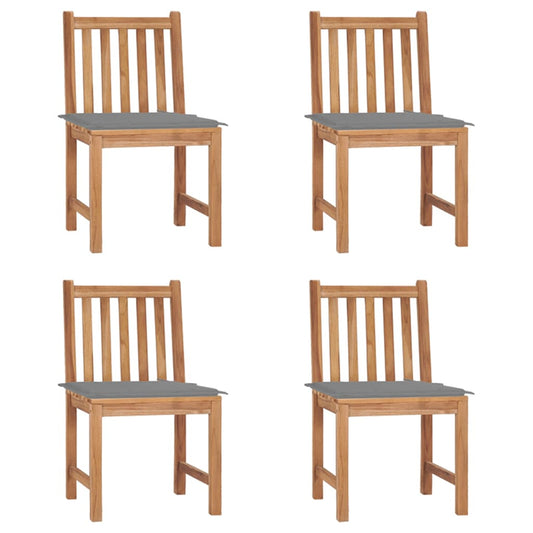 Garden Chair Set of 4 Grey Solid Teak Wood Standard Durable