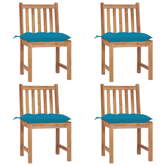 Patio Chair Set of 4 Light blue (cushion) and Teak (wood)