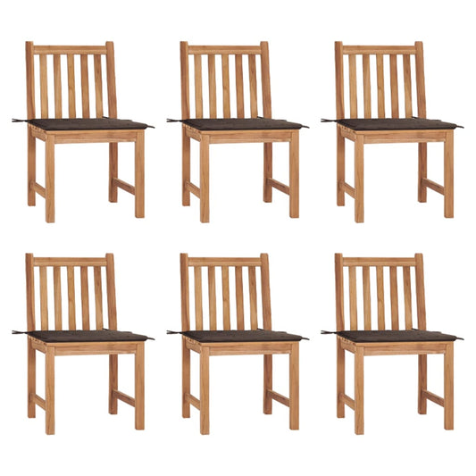 Patio Chair Set of 6 Warm Teak Wood, Taupe Cushion