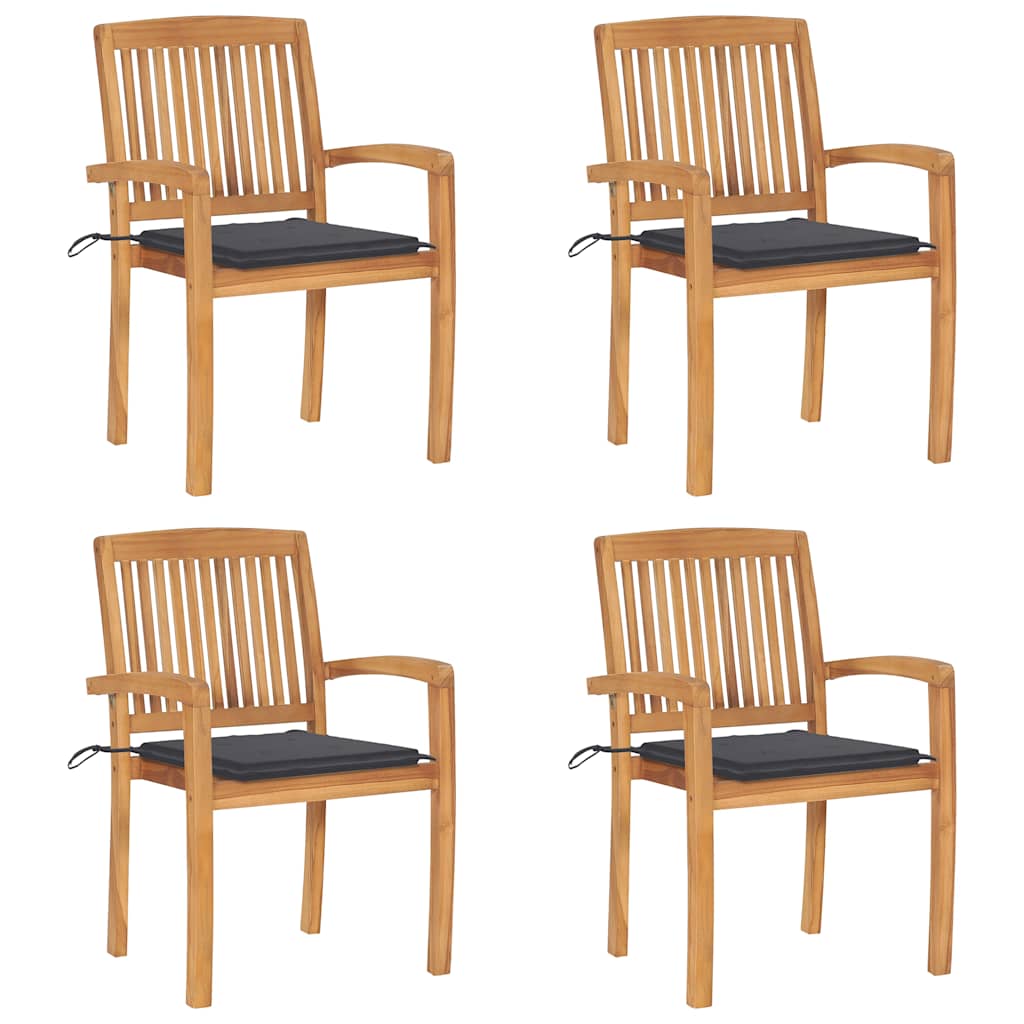 Garden Chair Set of 4 Natural wood Solid teak wood Medium