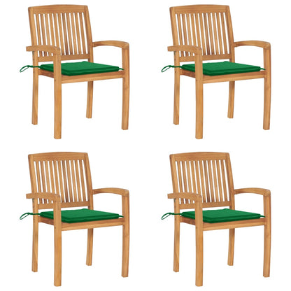 Stacking Patio Chairs with Cushions 4 pcs Solid Teak Wood