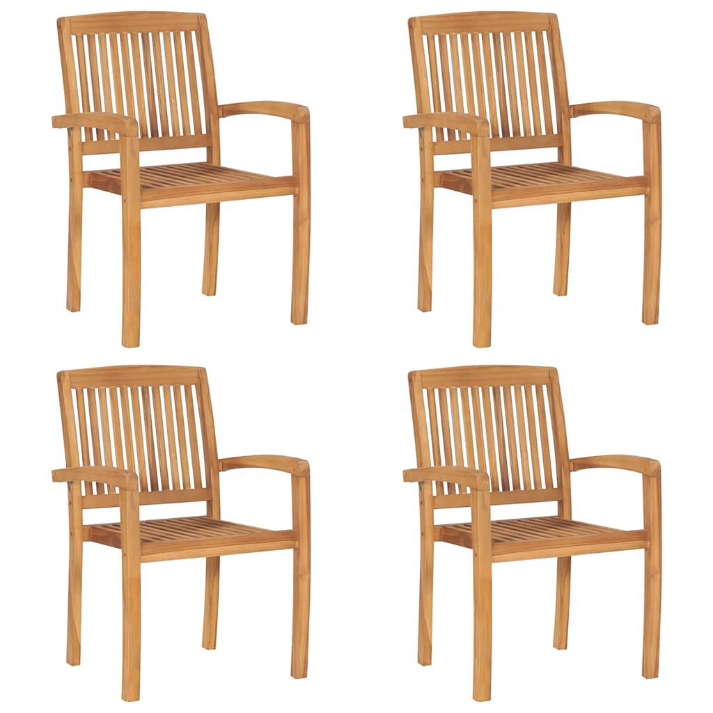 Stacking Patio Chairs with Cushions 4 pcs Solid Teak Wood