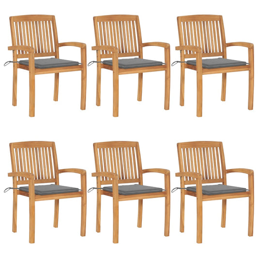 Stacking Patio Chairs with Cushions 6 pcs Solid Teak Wood