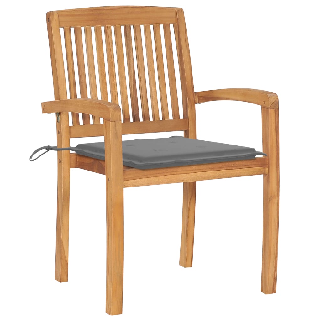 Stacking Patio Chairs with Cushions 6 pcs Solid Teak Wood