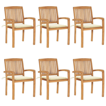 Stacking Patio Chairs with Cushions 6 pcs Solid Teak Wood